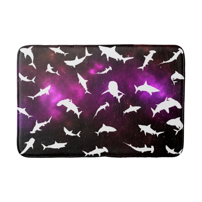 Shark fish white shadow on Dark galaxy Space Bath Mat (Front)