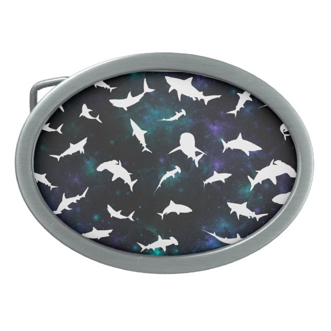 Shark fish white shadow on Dark galaxy Space Belt Buckle (Front)