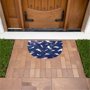 Shark fish white shadow on Dark galaxy Space Doormat