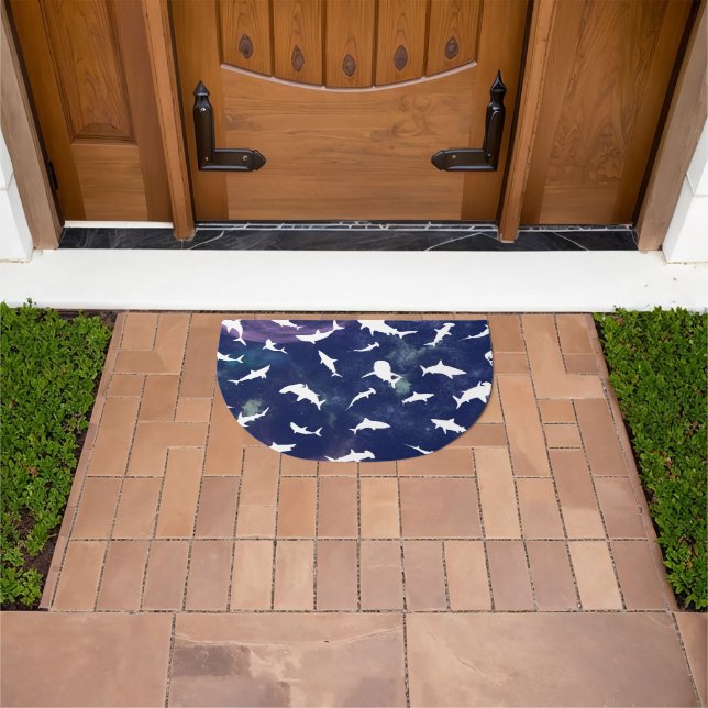 Shark fish white shadow on Dark galaxy Space Doormat (Outdoor)