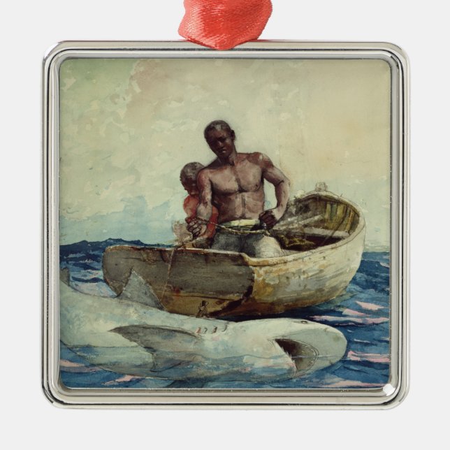 Shark Fishing, 1885 Metal Ornament (Front)