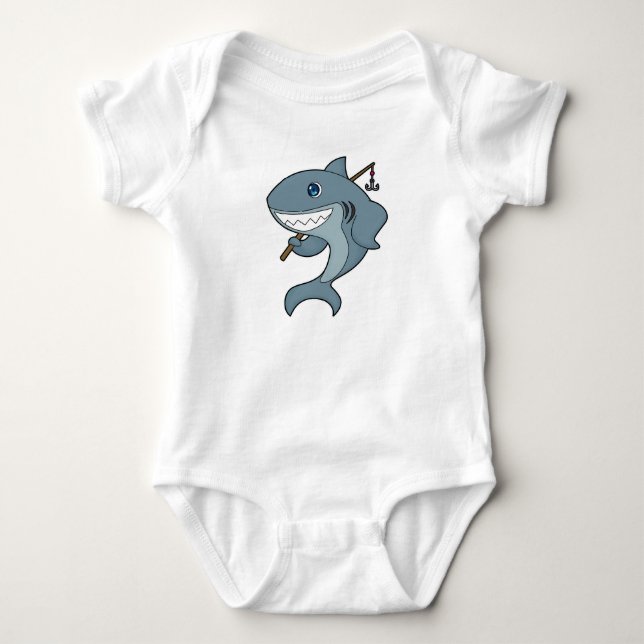 Shark Fishing Fisher Finshing rod Baby Bodysuit (Front)