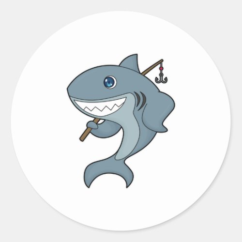 Shark Fishing Fisher Finshing rod Classic Round Sticker