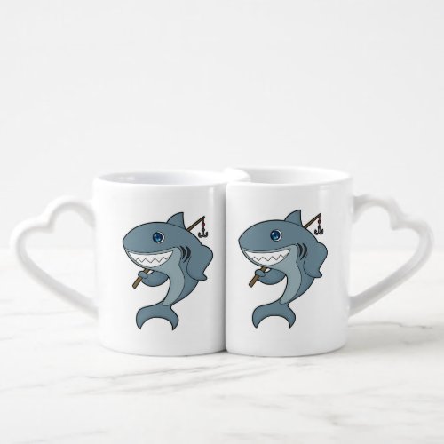 Shark Fishing Fisher Finshing rod Coffee Mug Set