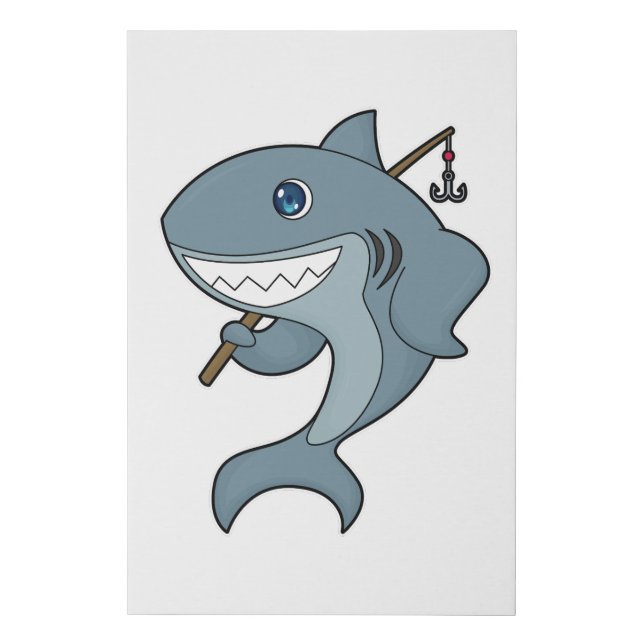 Shark Fishing Fisher Finshing rod Faux Canvas Print (Front)