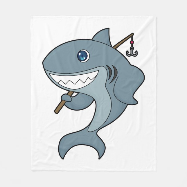 Shark Fishing Fisher Finshing rod Fleece Blanket (Front)