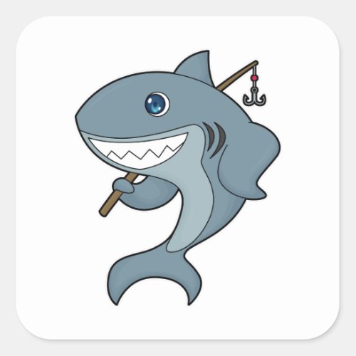 Shark Fishing Fisher Finshing rod Square Sticker