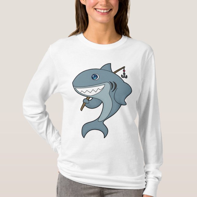 Shark Fishing Fisher Finshing rod T-Shirt (Front)