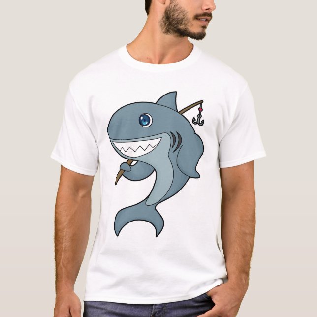 Shark Fishing Fisher Finshing rod T-Shirt (Front)