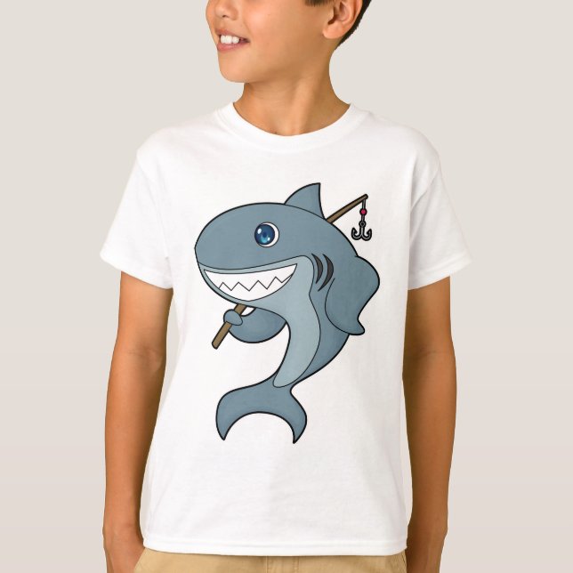 Shark Fishing Fisher Finshing rod T-Shirt (Front)