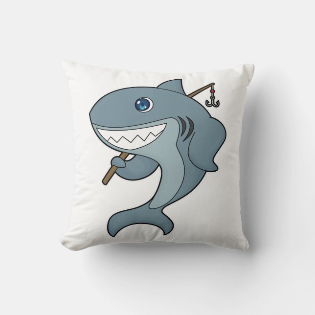 Shark Fishing Fisher Finshing rod Throw Pillow (Front)
