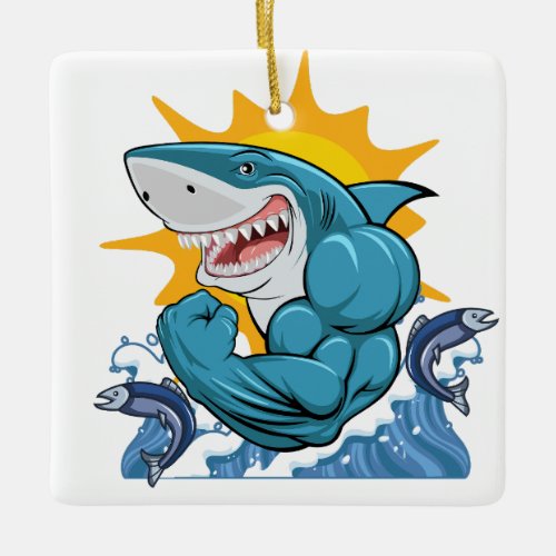 Shark Flexing Muscles Personalized Ceramic  Ceramic Ornament