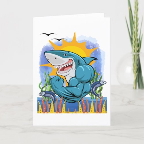 Shark Flexing Muscles Sea Life and Sunshine Card