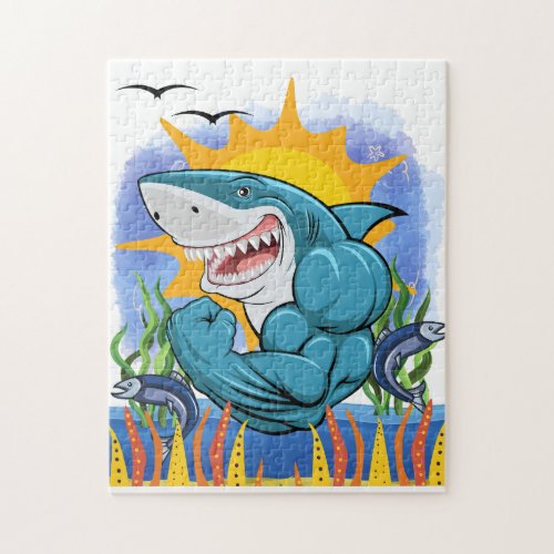 Shark Flexing Muscles Sea Life and Sunshine Jigsaw Puzzle