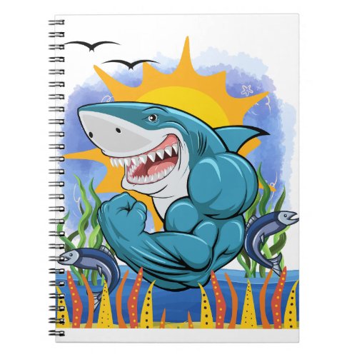 Shark Flexing Muscles Sea Life and Sunshine Notebook