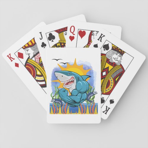 Shark Flexing Muscles Sea Life and Sunshine Playing Cards