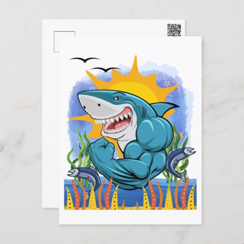 Shark Flexing Muscles Sea Life and Sunshine Postcard