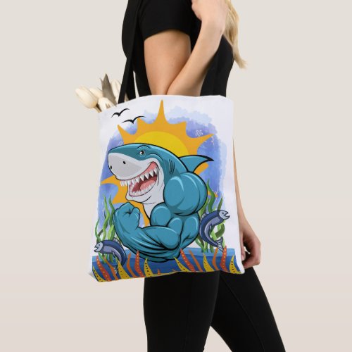 Shark Flexing Muscles Sea Life and Sunshine Style Tote Bag