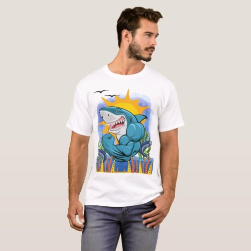 Shark Flexing Muscles Sea Life and Sunshine Unisex T_Shirt