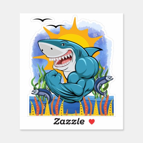 Shark Flexing Muscles Sea Life and Sunshine Vinyl Sticker