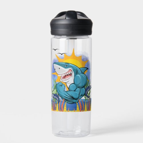 Shark Flexing Muscles Sea Life and Sunshine Water Bottle