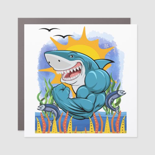 Shark Flexing Muscles Sea Life Personalized Car Magnet