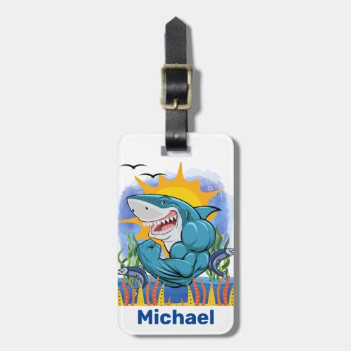 Shark Flexing Muscles Sea Life Sun Personalized Luggage Tag