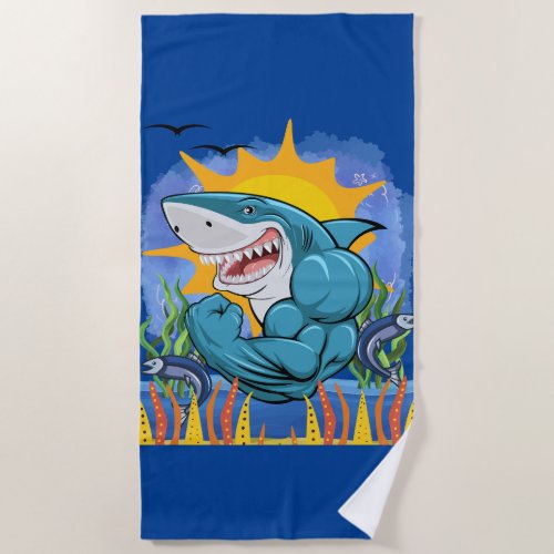 Shark Flexing Muscles Sea Life Sunshine Beach Towel