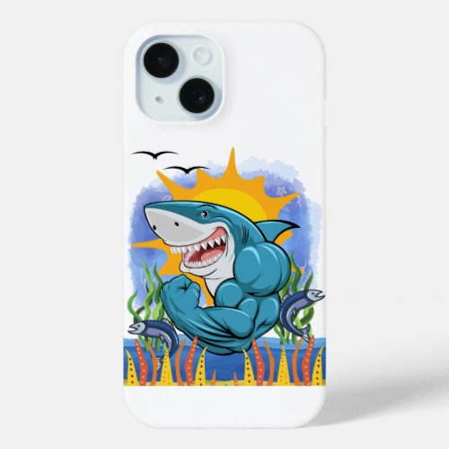 Shark Flexing Muscles Sea Life Sunshine iPhone 15 Case