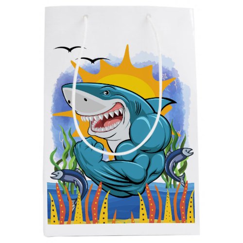 Shark Flexing Muscles Sea Life Sunshine  Medium Gift Bag