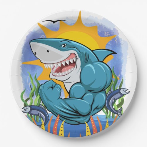 Shark Flexing Muscles Sea Life Sunshine  Paper Plates