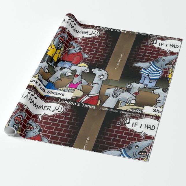 Shark Folk Singers Funny Rick London Wrapping Paper (Unrolled)