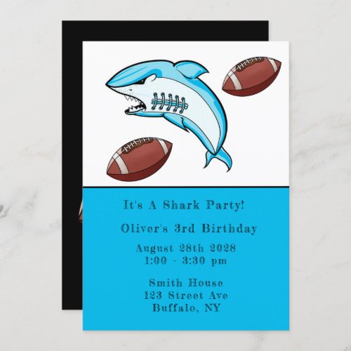 Shark Football Sport Boy Birthday Party Invitation