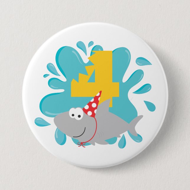 Shark Fourth Birthday Button (Front)