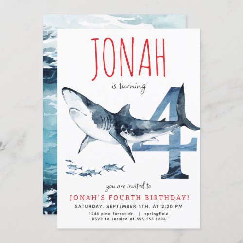 Shark Fourth Birthday Invitation