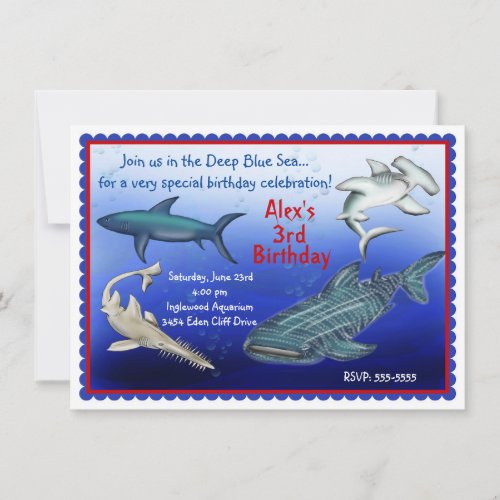 Shark Frenzy Birthday Invitations