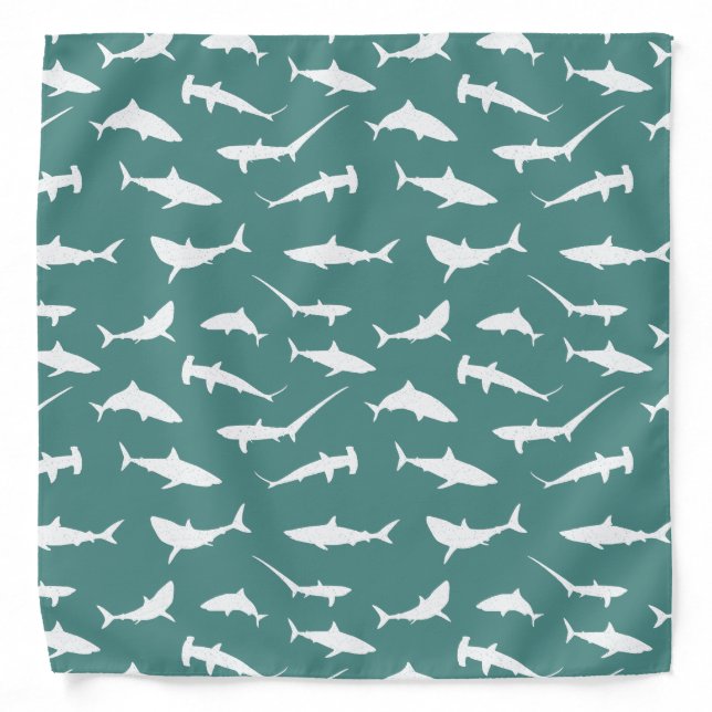 Shark Frenzy Blue White Pattern Bandana (Front)
