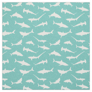 Shark Frenzy Cool Blue and White Pattern Fabric