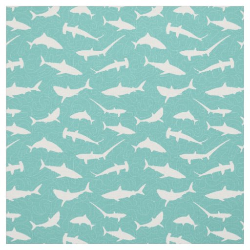 Shark Frenzy Cool Blue and White Pattern Fabric