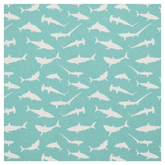 Shark Frenzy Cool Blue and White Pattern Fabric (Swatch)