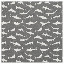 Shark Frenzy Cool Grey and White Pattern Fabric