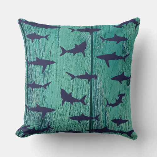 Shark Frenzy Underwater Sea Creatures Pattern Throw Pillow
