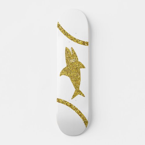 Shark Gold Glitter White Skateboard