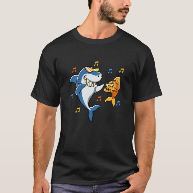 Shark Goldfish Dancing Party Cute Sea Animals T-Shirt (Front)
