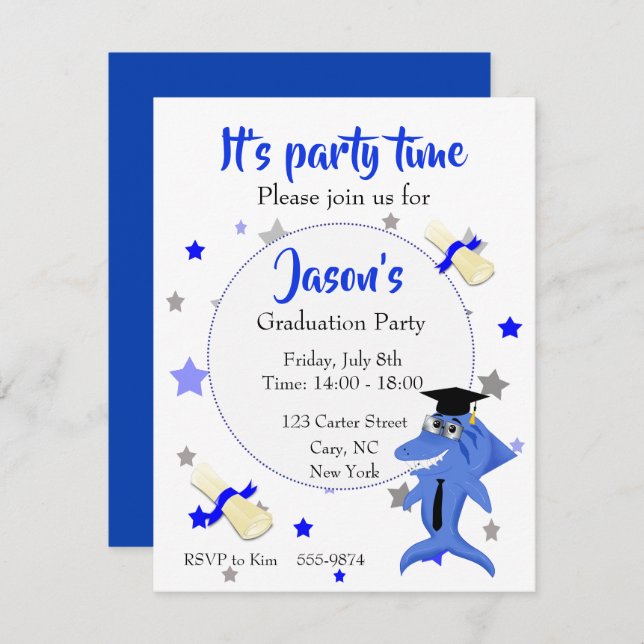 Shark graduation party invitation (Front/Back)