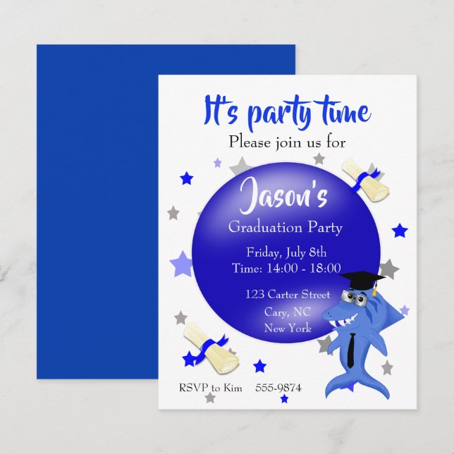 Shark graduation party invitation (Front/Back)