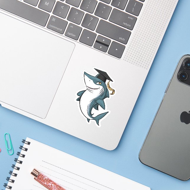 Shark Graduation  Sticker (Laptop w/ iPhone)
