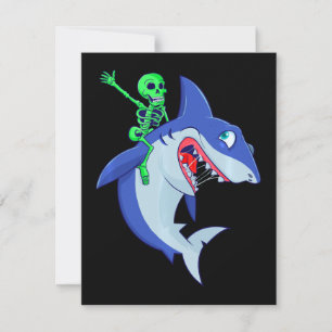 Shark Halloween Skeleton Riding Sharks Lover Funny Invitation