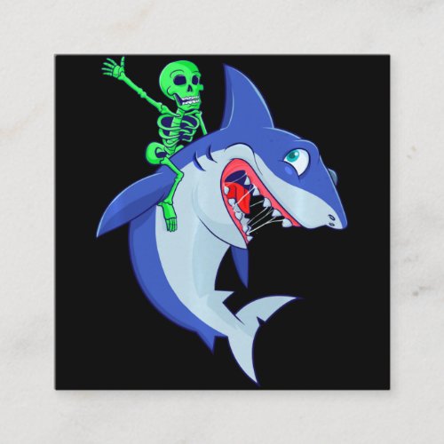 Shark Halloween Skeleton Riding Sharks Lover Funny Square Business Card