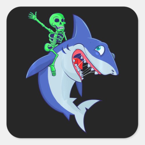 Shark Halloween Skeleton Riding Sharks Lover Funny Square Sticker